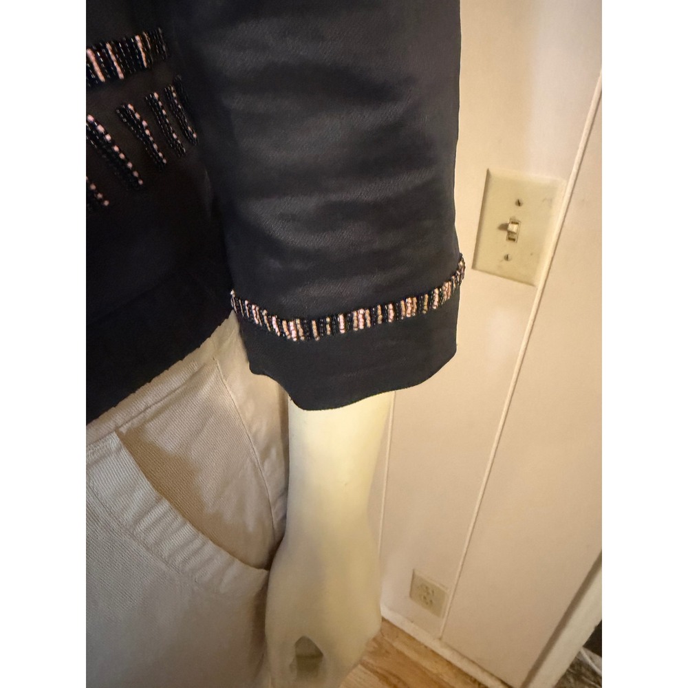 DKNY Womens Black Beaded Open Front Cropped Jacket Size 4 Pink Gold Accents - Picture 5 of 12